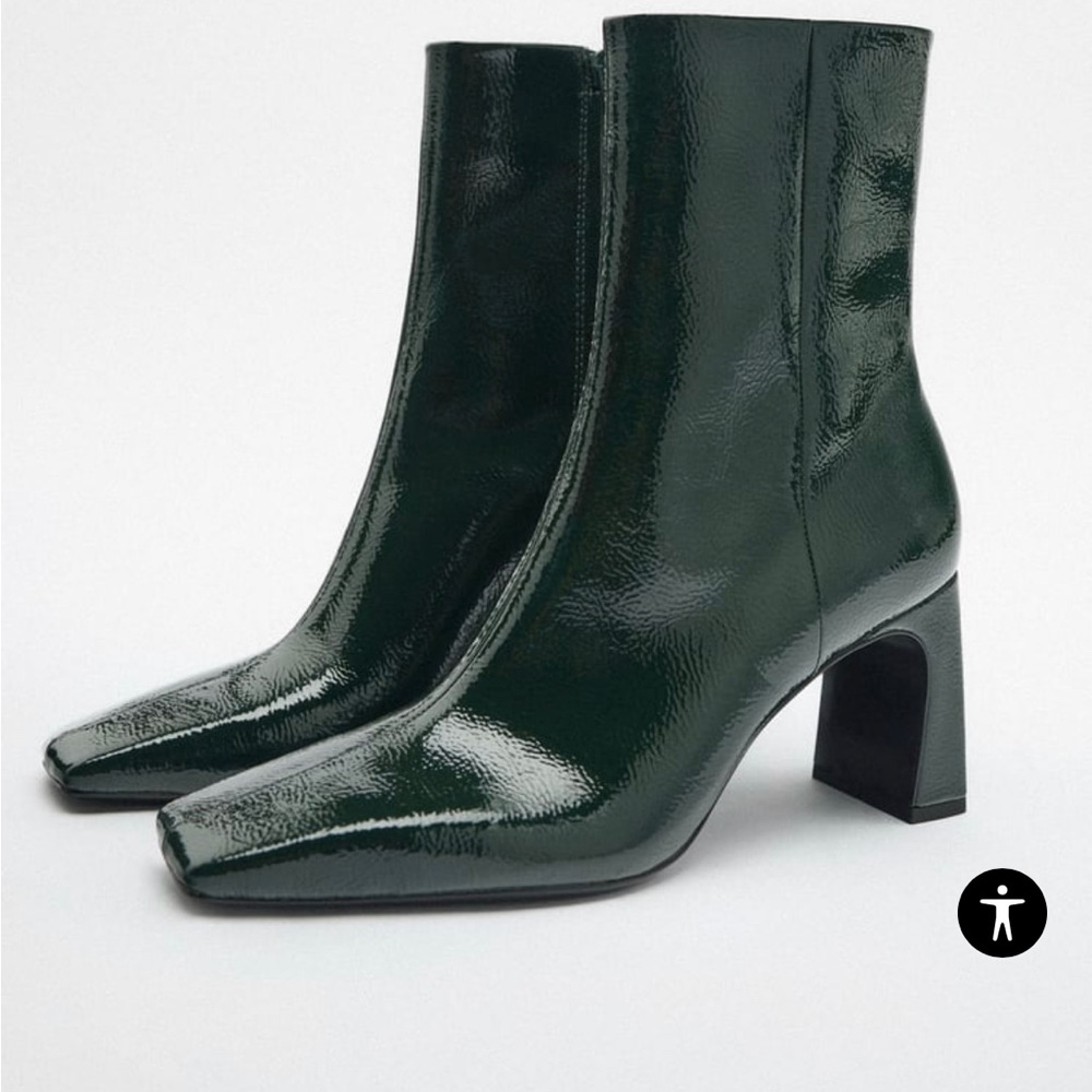 NWT Zara patent leather square toe ankle boots